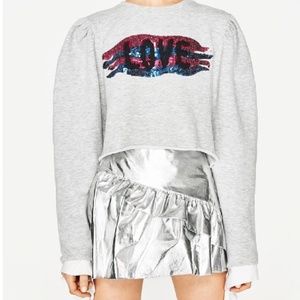 Zara NWT Cropped Sequin LOVE Top